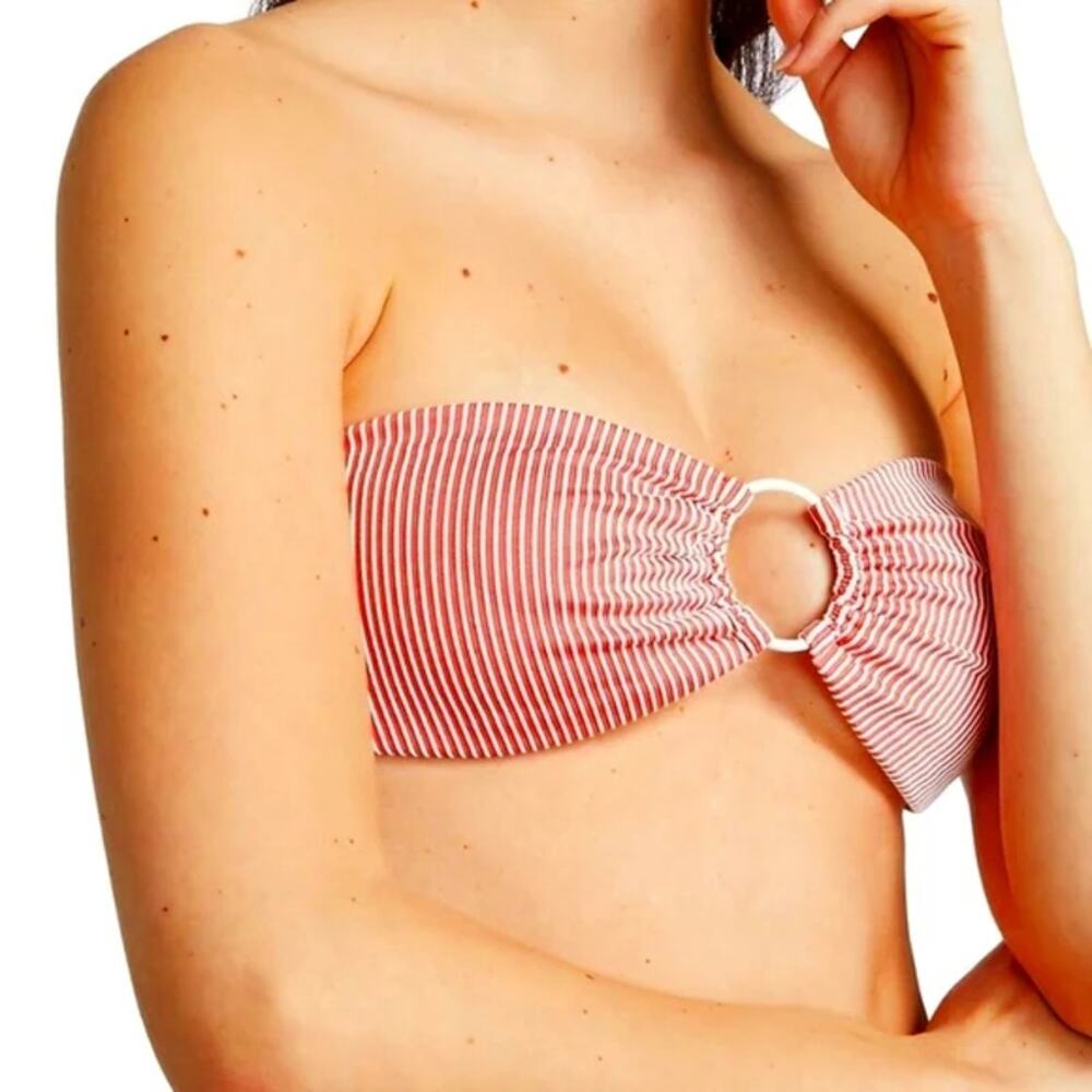 ONIA Luna Striped O-ring Bandeau Bikini Top Spiced Coral Casual Medium